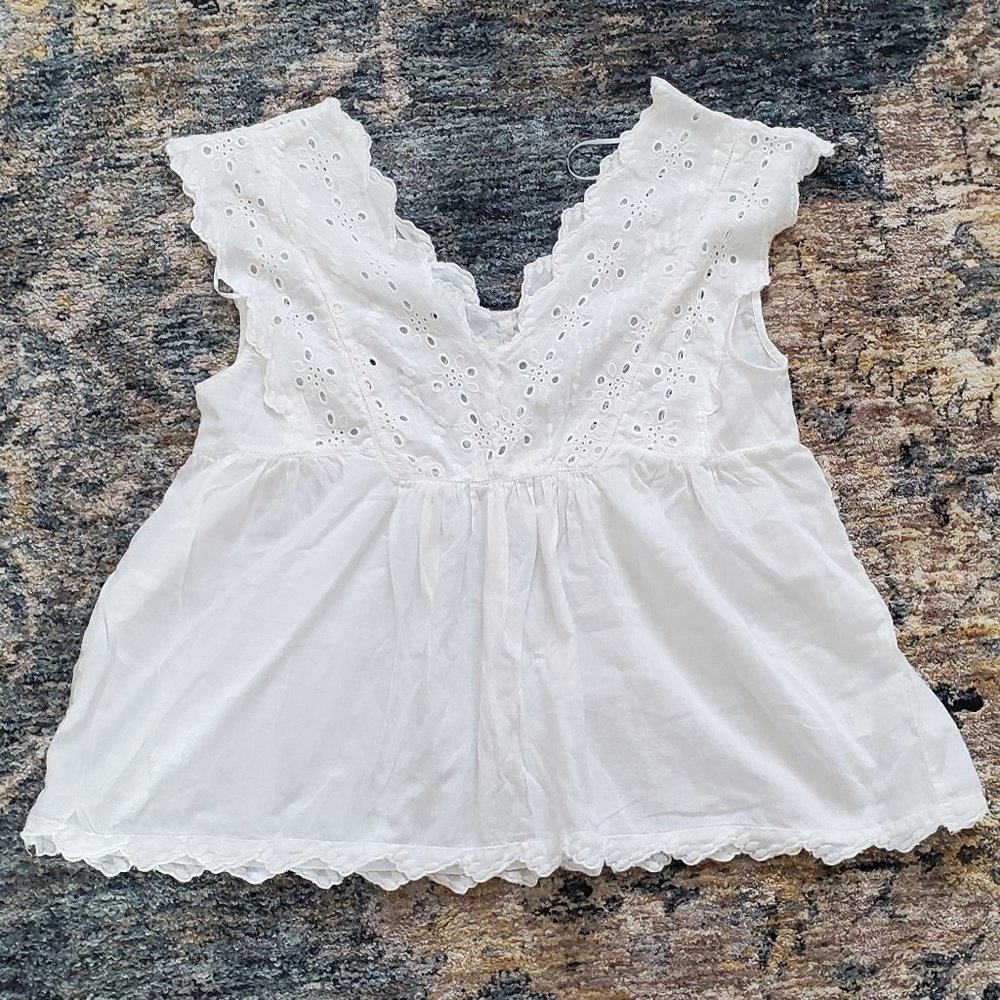 Lucky Brand White Eyelet Sleeveless Blouse